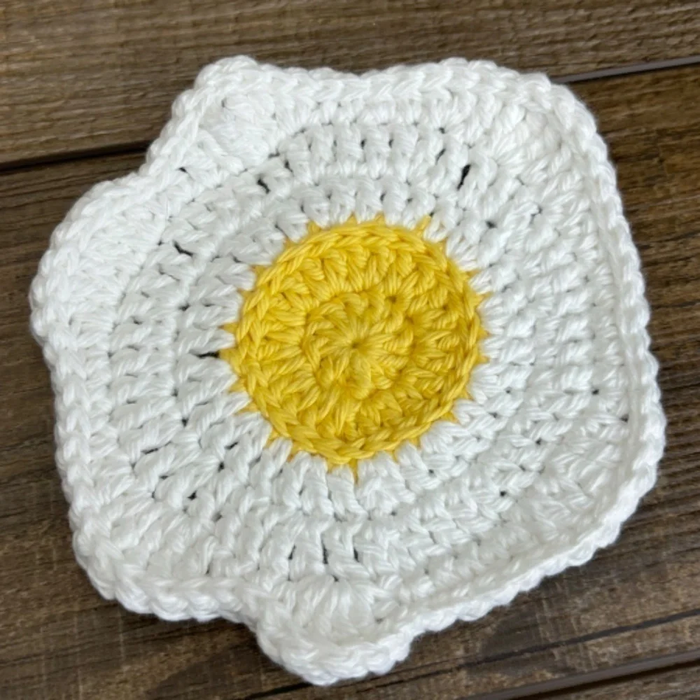 Coasters Sunny Side Up Fried Egg Cup Mug Set of 4‎ Handcrafted Crochet Cotton